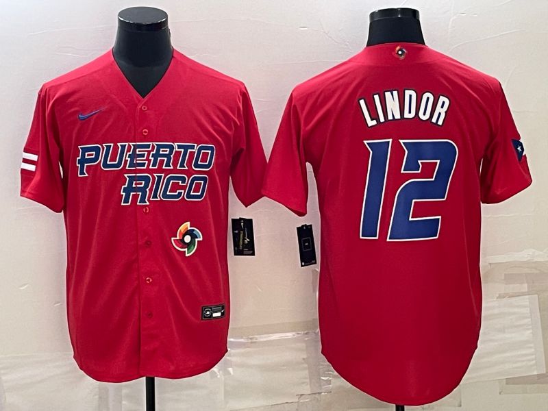 Men 2023 World Cub 12 Lindor Red Nike MLB Jersey7